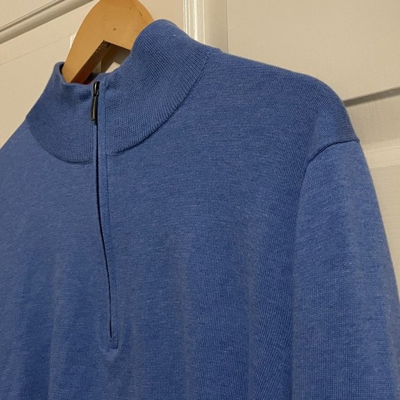 Brooks Brothers Blue Heather Quarter-Zip Medium Sweater - Picture 4 of 12
